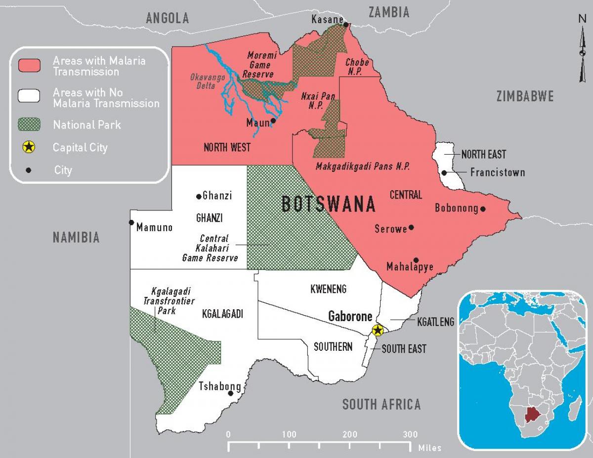 mapa Botswana malária