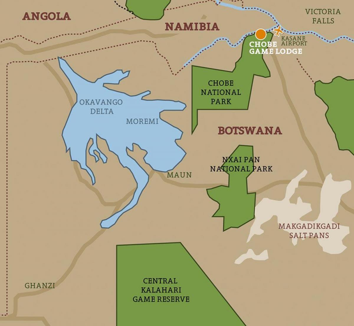 mapa Botswana mape národné parky