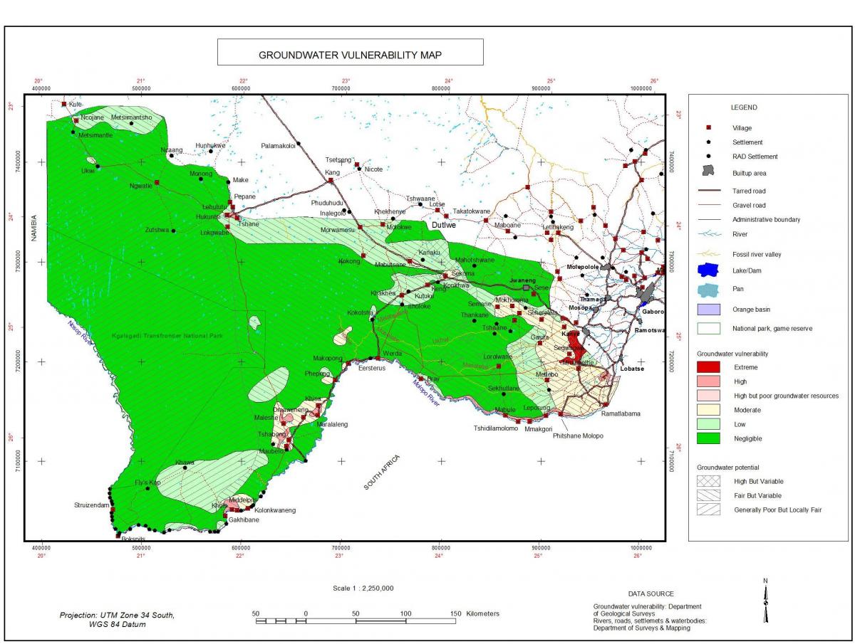 mapa Botswana podzemnej vody