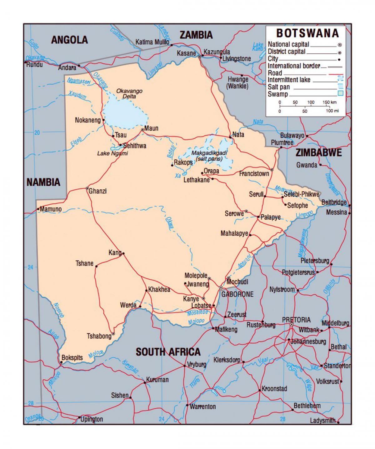 mapa Botswana politické